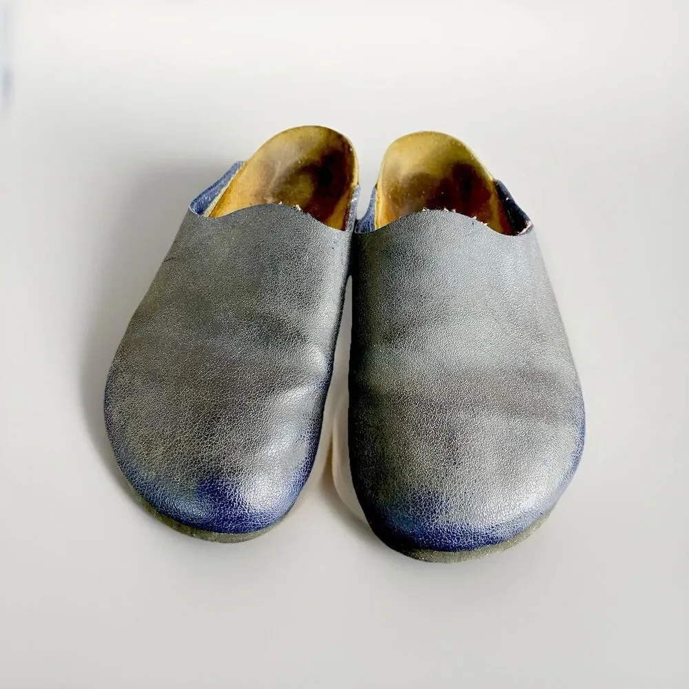 Birkenstock Birki's Amsterdam Clogs Navy Leather Upper. Size 39/8 USA Narrow/Med - Picture 2 of 8